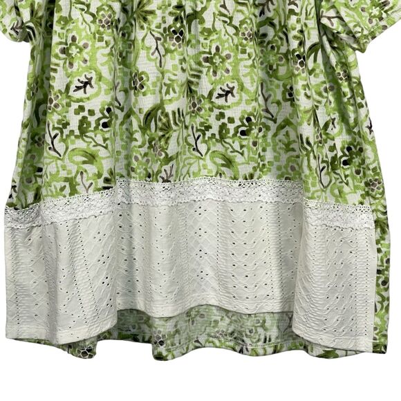 Cato Off -Shoulder Top Women Size L Green Pattern Short Sleeve Eyelet Summer - Picture 5 of 12